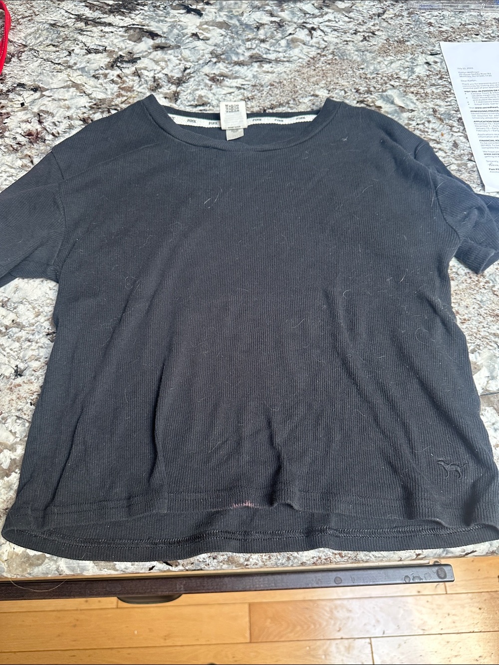 PINK Victoria's Secret Women's Black Short-Sleeve Ribbed Tee